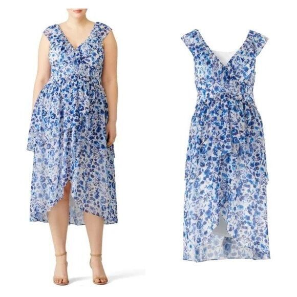 Rachel Roy Blue Floral Ruffed Tiered Dress - Women’s 8 - Picture 1 of 10